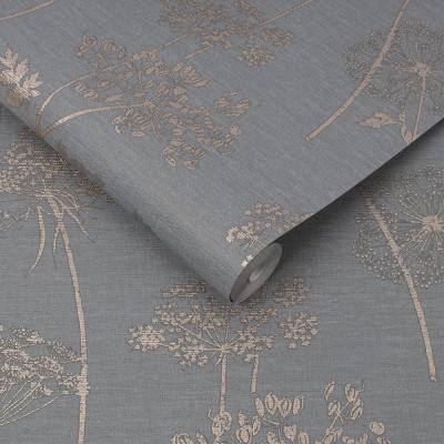 Tapeta w roślinki szary 108608